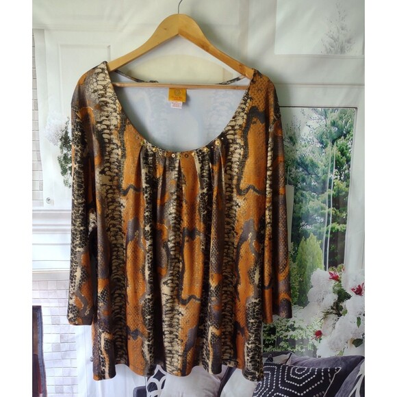 Ruby Rd Size 3X Top Boho Western Southwestern Reptile Snake Print Rodeo Festival - Picture 2 of 6